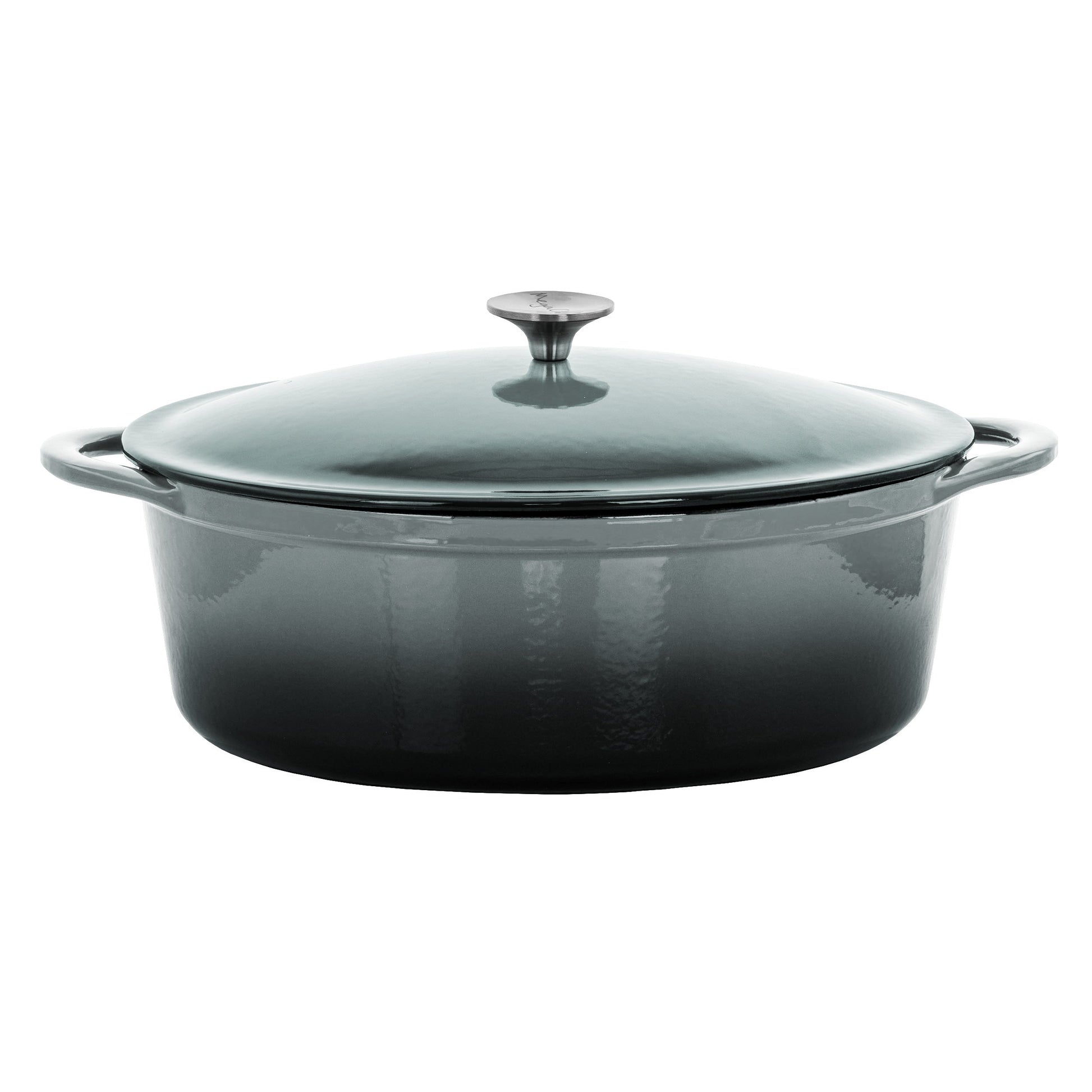 MegaChef 7 Quarts Oval Enameled Cast Iron Casserole in Gray W2B