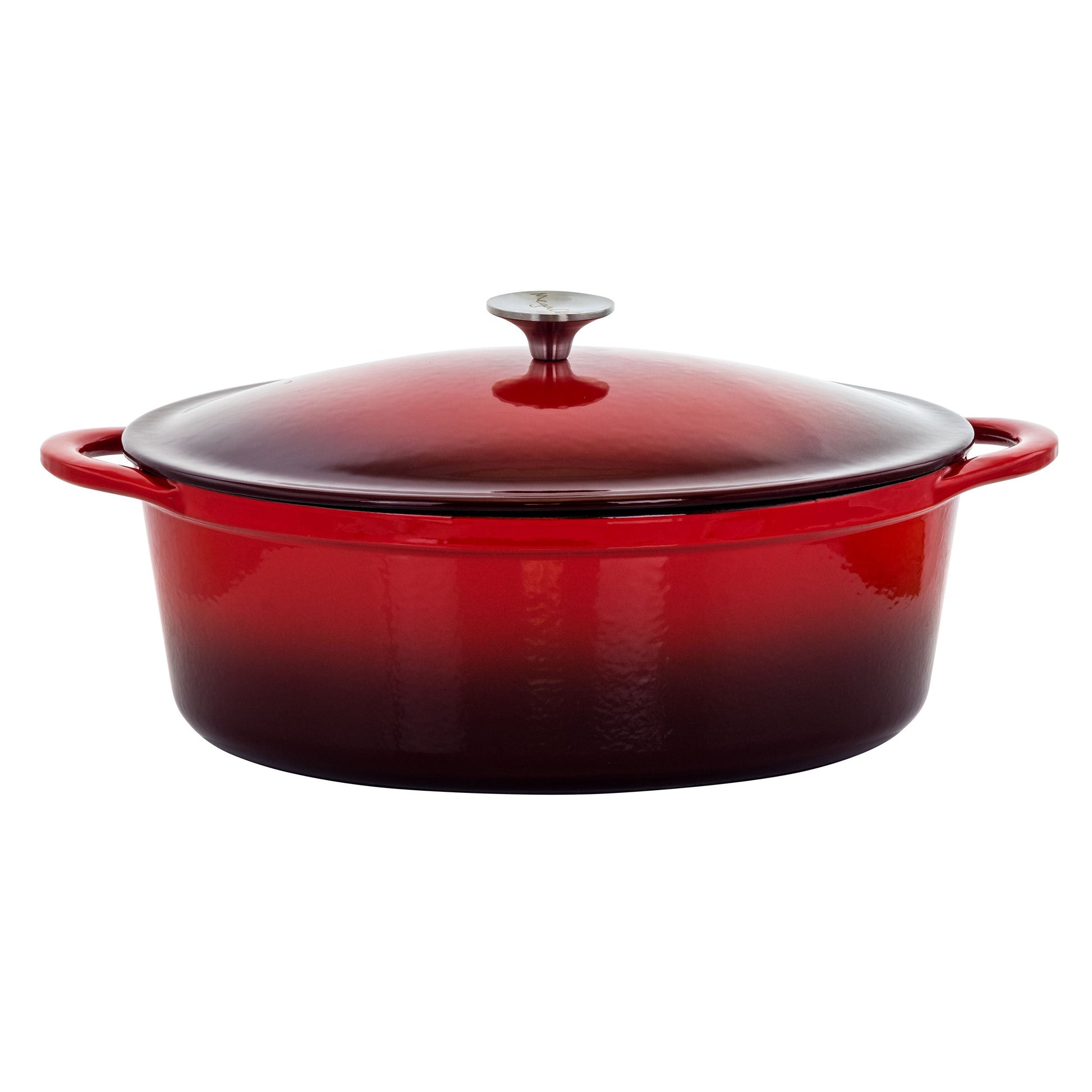 MegaChef 7 Quarts Oval Enameled Cast Iron Casserole in Red W2B