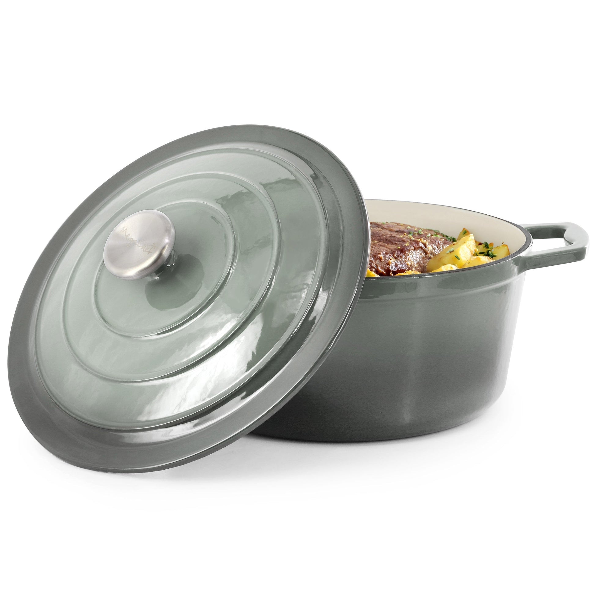 MegaChef 5 Quarts Round Enameled Cast Iron Casserole with Lid in Gradient Gray W2B
