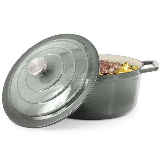 MegaChef 5 Quarts Round Enameled Cast Iron Casserole with Lid in Gradient Gray W2B