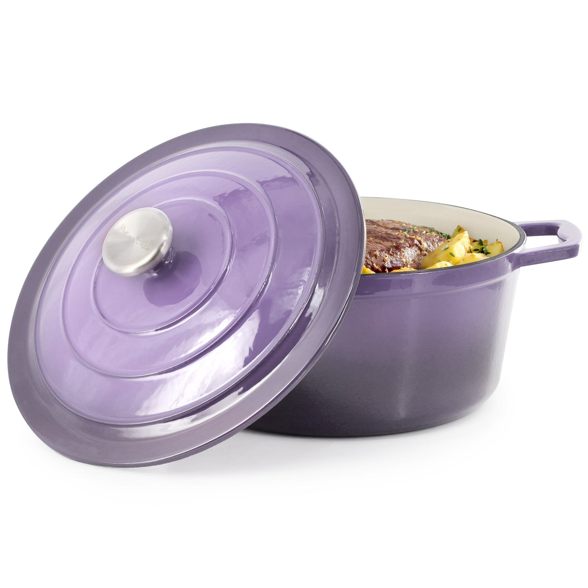 MegaChef 5 Quarts Round Enameled Cast Iron Casserole with Lid in Gradient Purple W2B