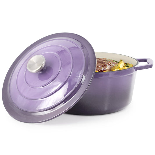 MegaChef 5 Quarts Round Enameled Cast Iron Casserole with Lid in Gradient Purple W2B