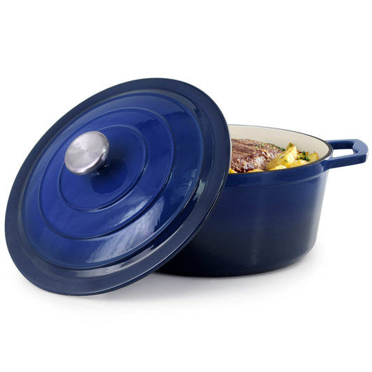 MegaChef 5 Quarts Round Enameled Cast Iron Casserole with Lid in Gradient Dark Blue W2B