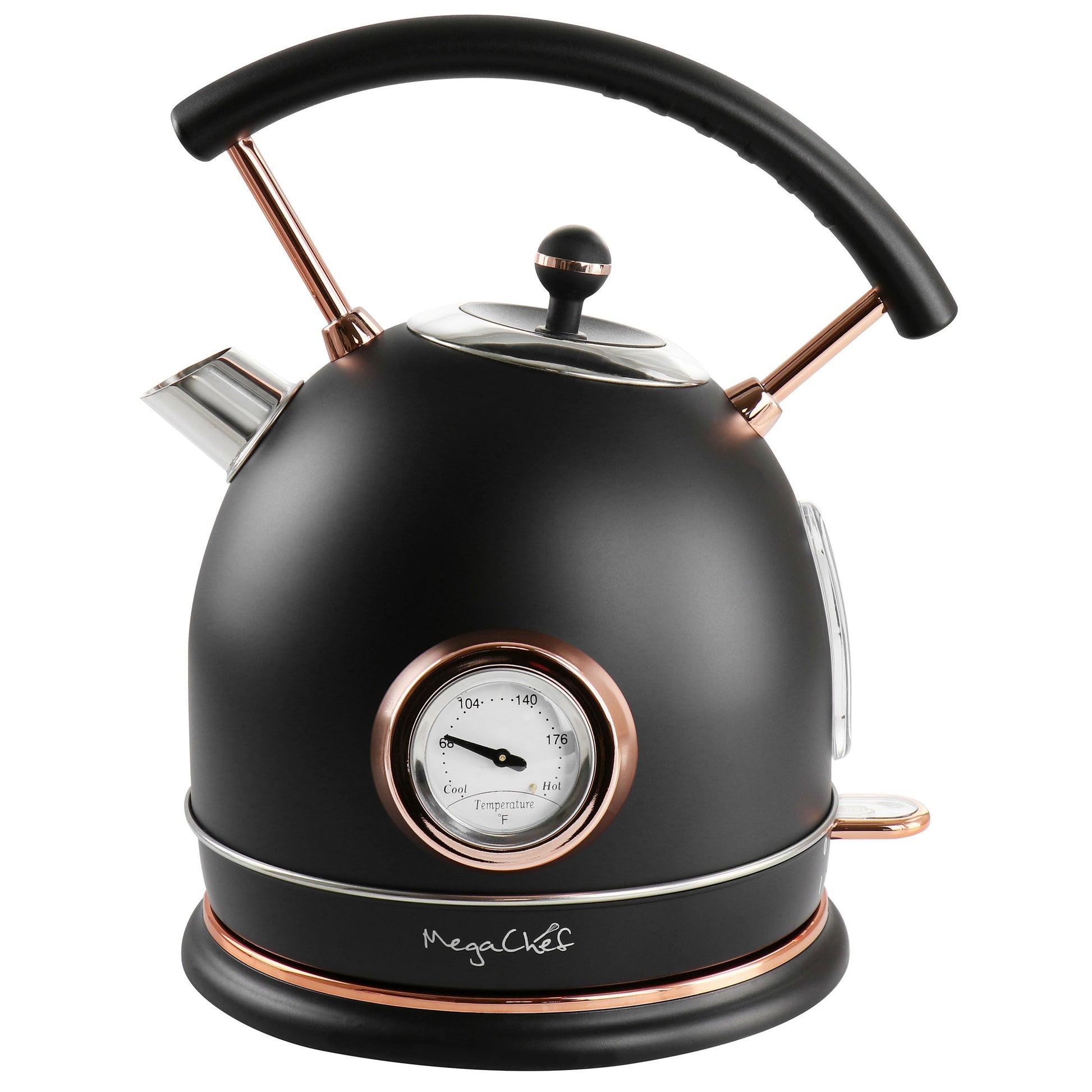 MegaChef 1.9 Quart Half Circle Electric Tea Kettle with Thermostat in Matte Black W2B