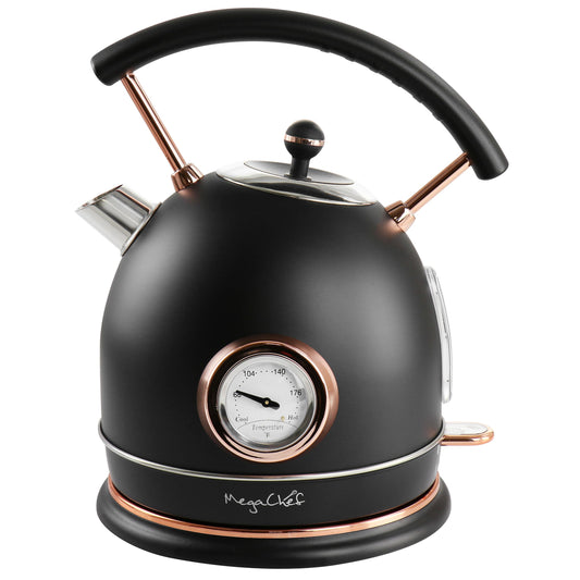 MegaChef 1.9 Quart Half Circle Electric Tea Kettle with Thermostat in Matte Black W2B