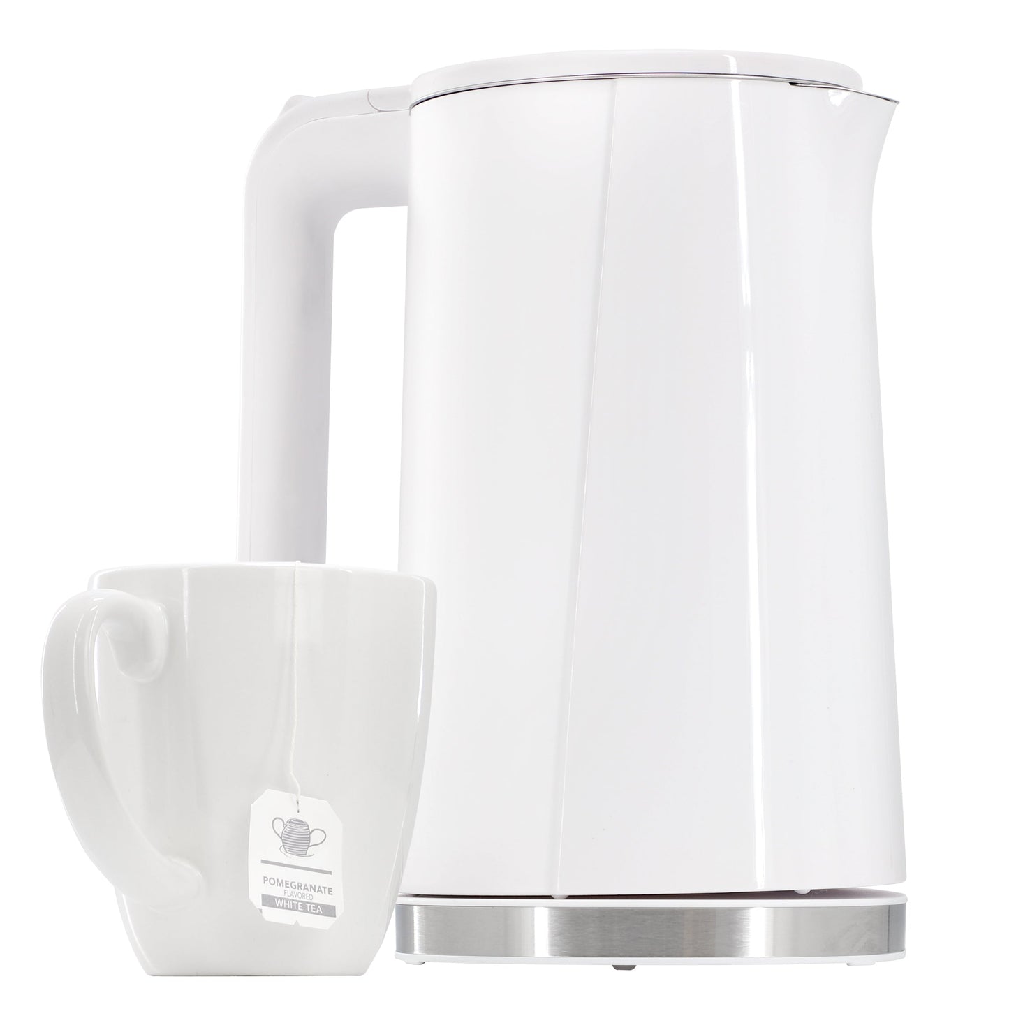 MegaChef 1.8 Quart Stainless Steel Electric Tea Kettle in White W2B