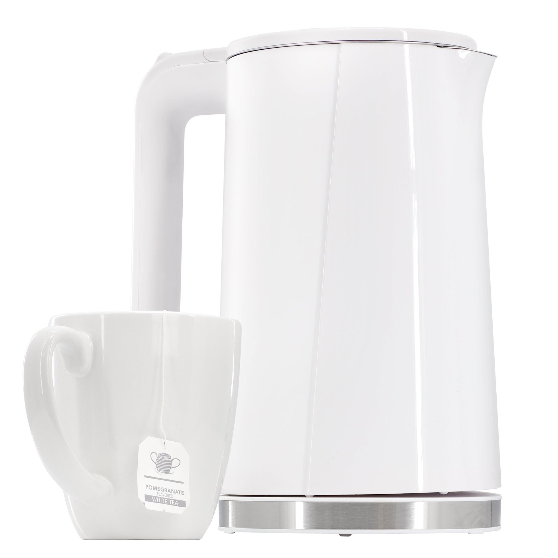 MegaChef 1.8 Quart Stainless Steel Electric Tea Kettle in White W2B