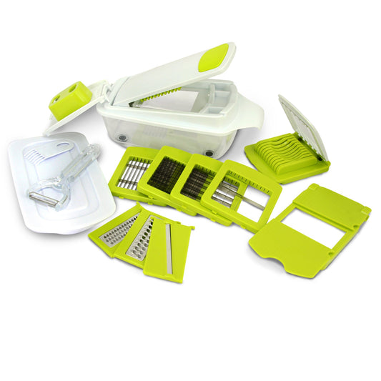 MegaChef 8-in-1 Multi-Use Slicer Dicer and Chopper with Interchangeable Blades, Vegetable and Fruit Peeler and Soft Slicer W2B