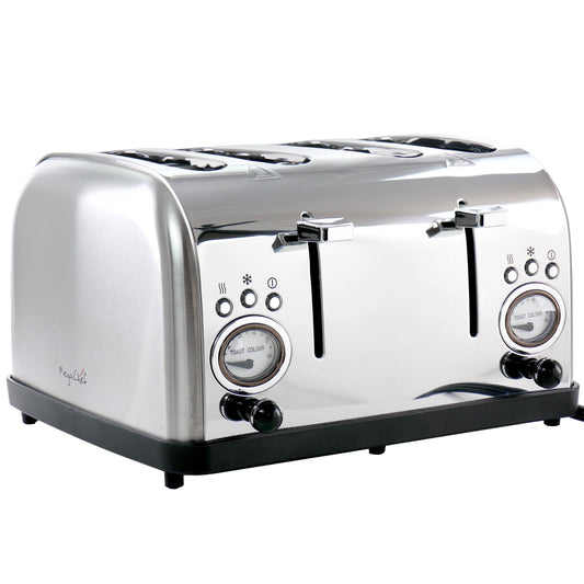 MegaChef 4 Slice Wide Slot Toaster with Variable Browning in Silver W2B