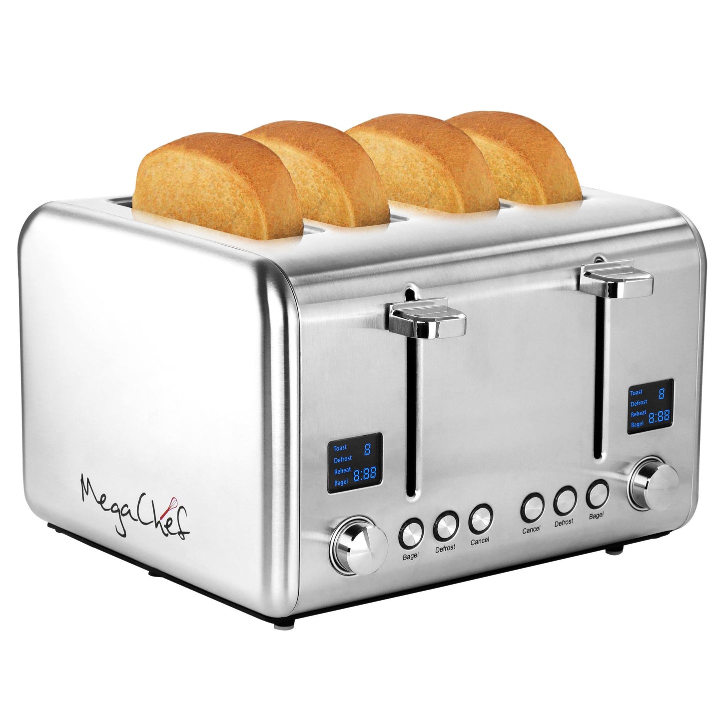 MegaChef 4 Slice Toaster in Stainless Steel Silver W2B