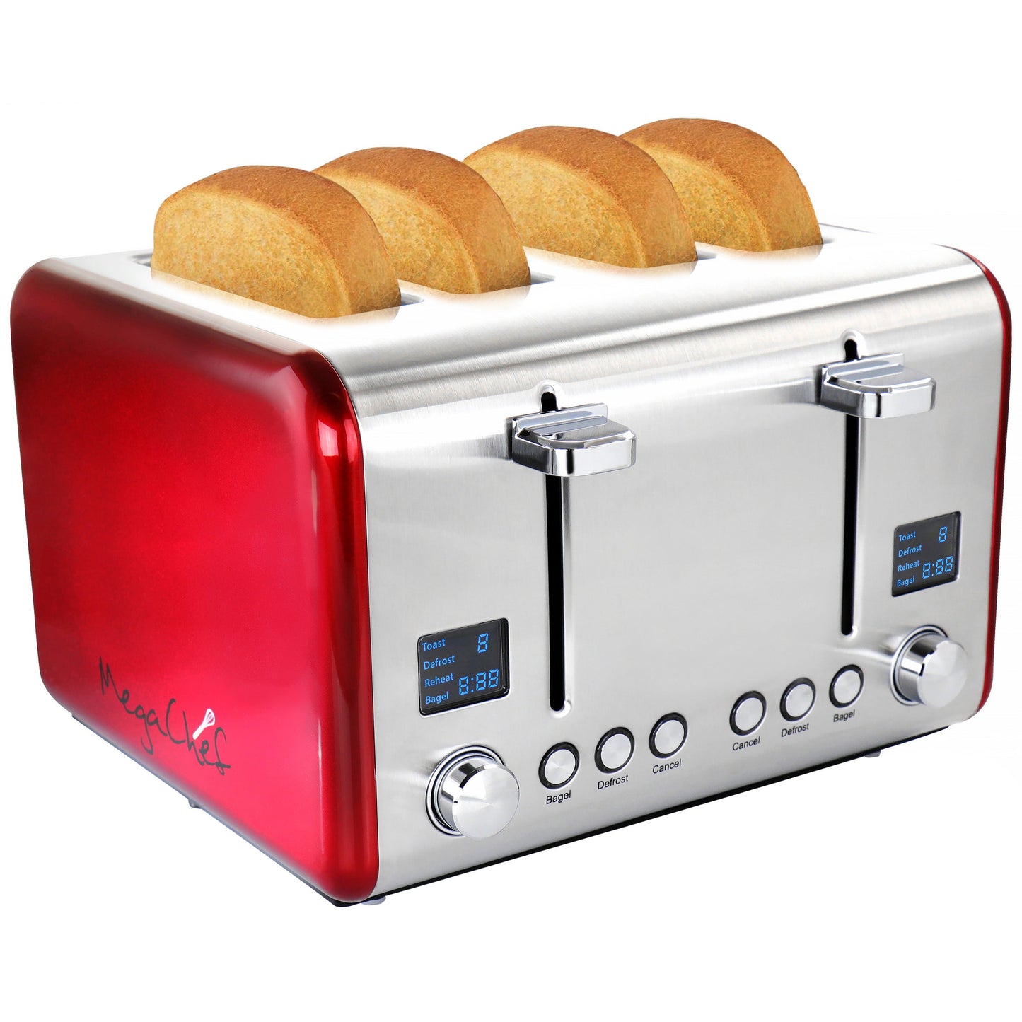 MegaChef 4 Slice Toaster in Stainless Steel Red W2B