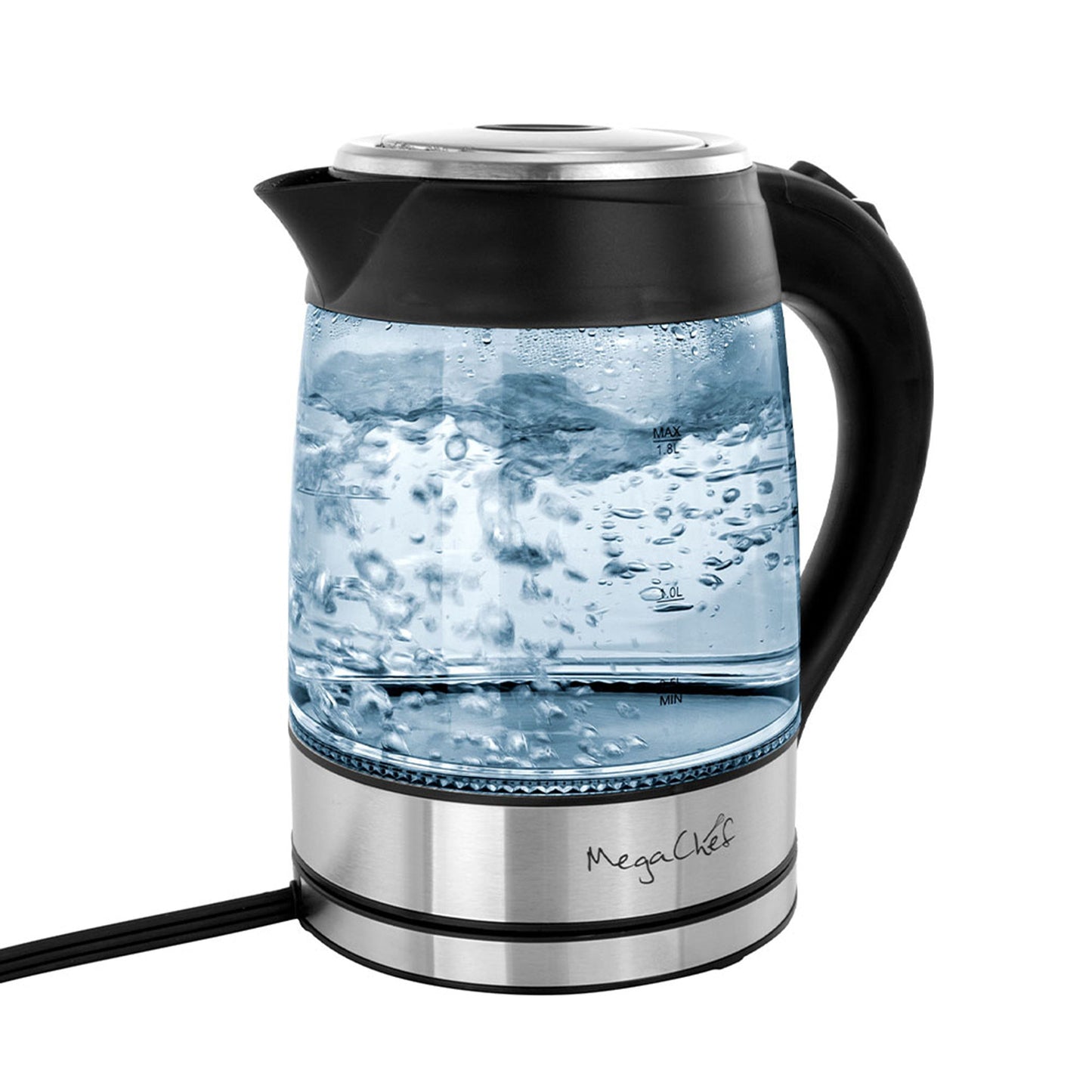 MegaChef 1.8Lt. Glass Body and Stainless Steel Electric Tea Kettle W2B