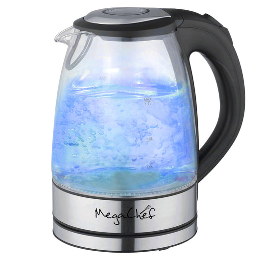 MegaChef 1.7Lt. Glass and Stainless Steel Electric Tea Kettle W2B