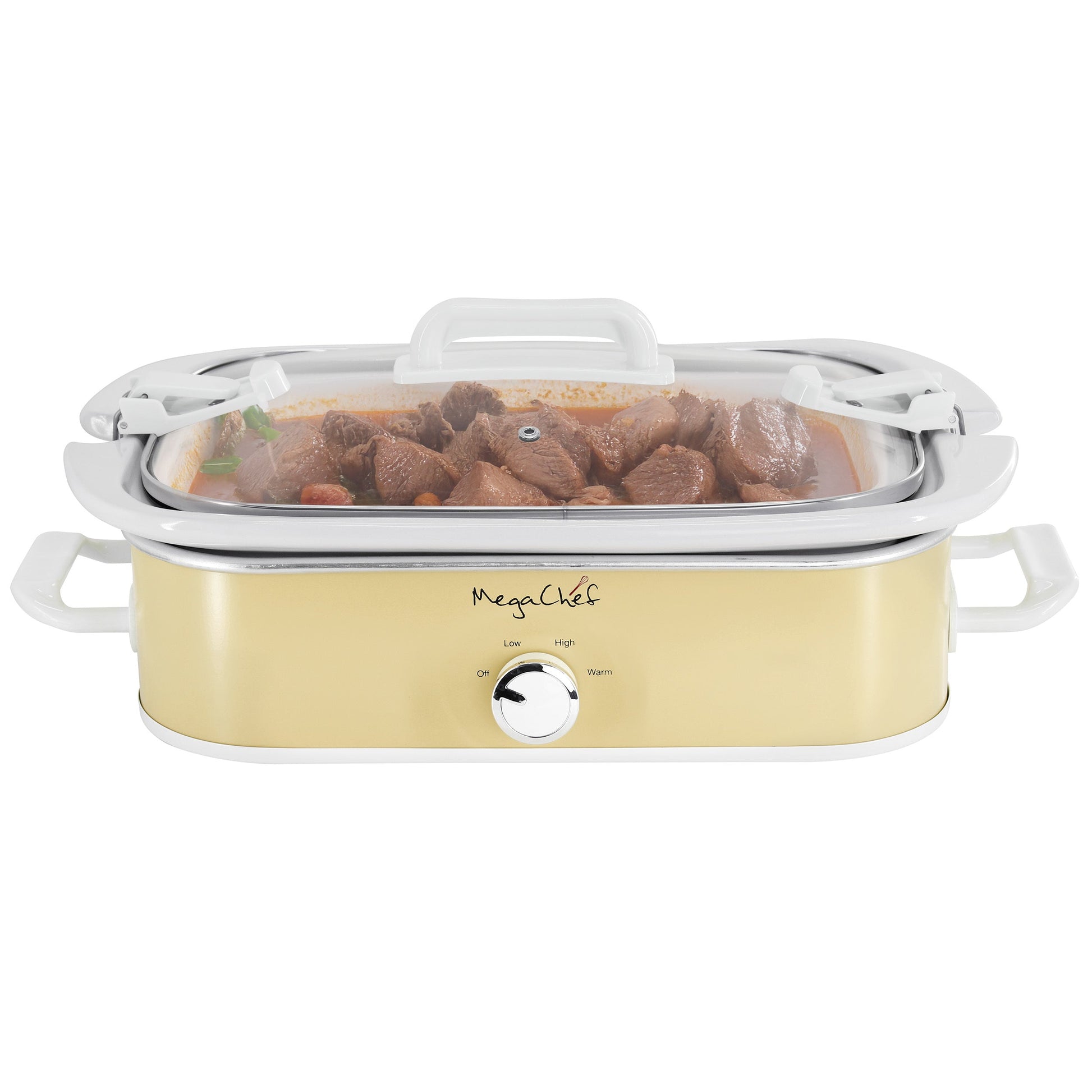 MegaChef 3.5 Quart Casserole Slow Cooker with 3 Temperature Settings in Cream W2B
