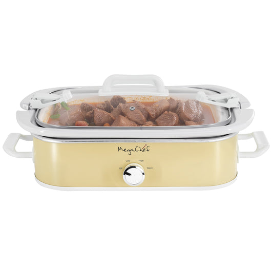 MegaChef 3.5 Quart Casserole Slow Cooker with 3 Temperature Settings in Cream W2B