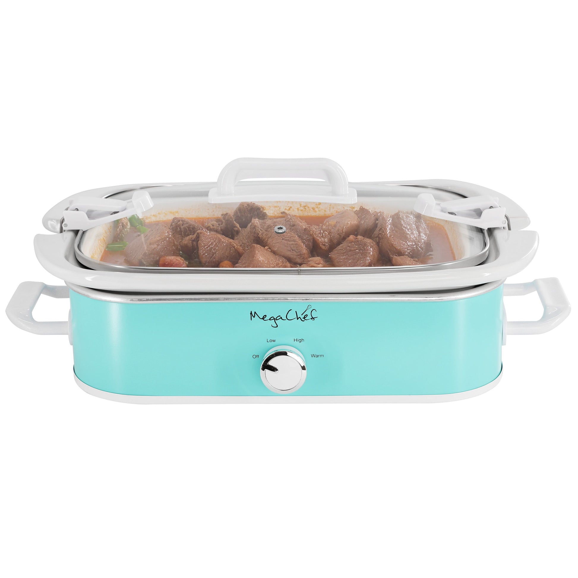 MegaChef 3.5 Quart Casserole Slow Cooker with 3 Temperature Settings in Turquoise W2B