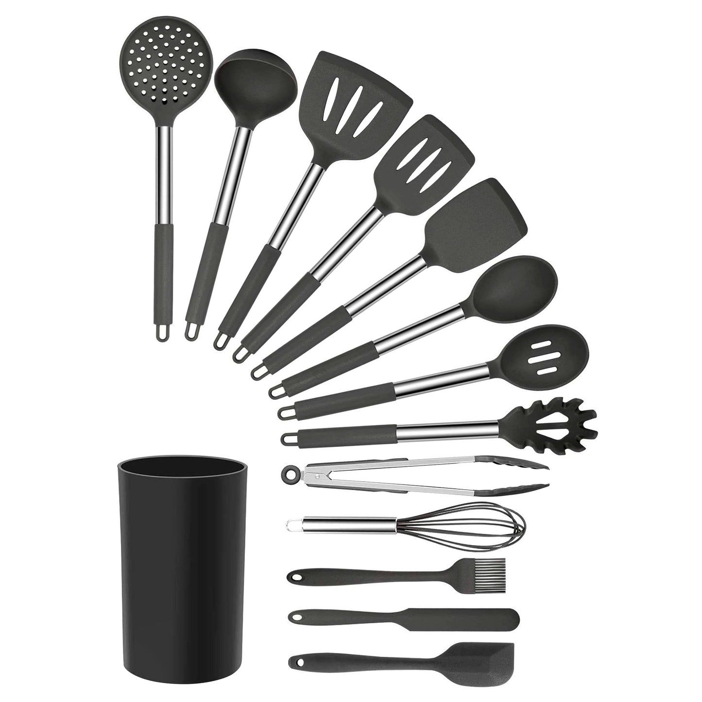 MegaChef Gray Silicone and Stainless Steel Cooking Utensils, Set of 14 W2B