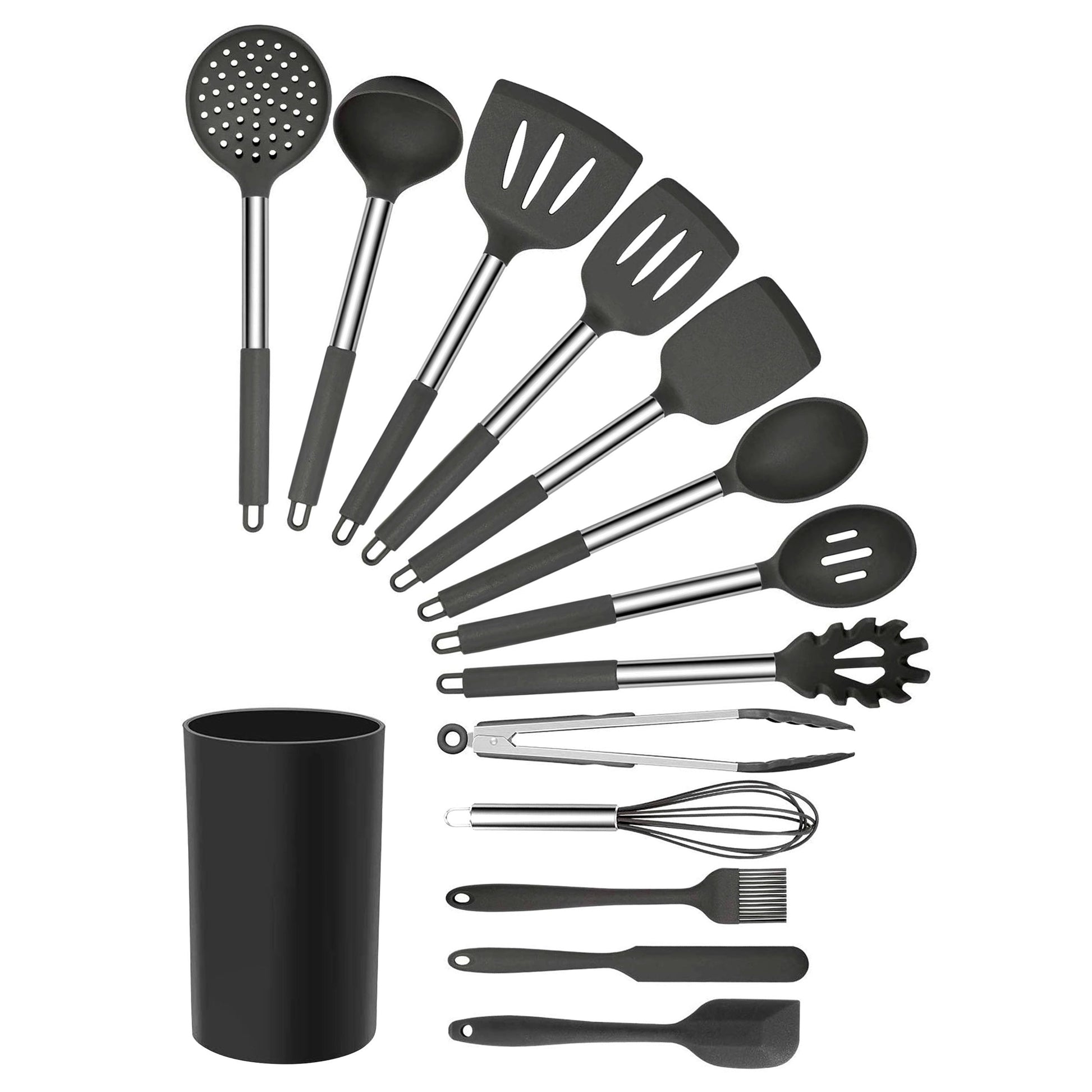 MegaChef Gray Silicone and Stainless Steel Cooking Utensils, Set of 14 W2B