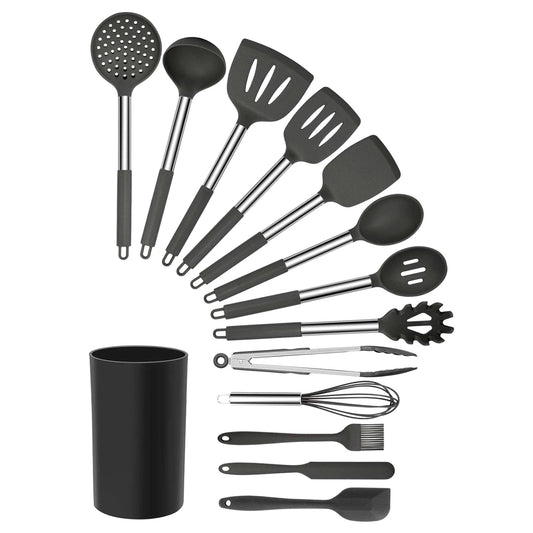 MegaChef Gray Silicone and Stainless Steel Cooking Utensils, Set of 14 W2B