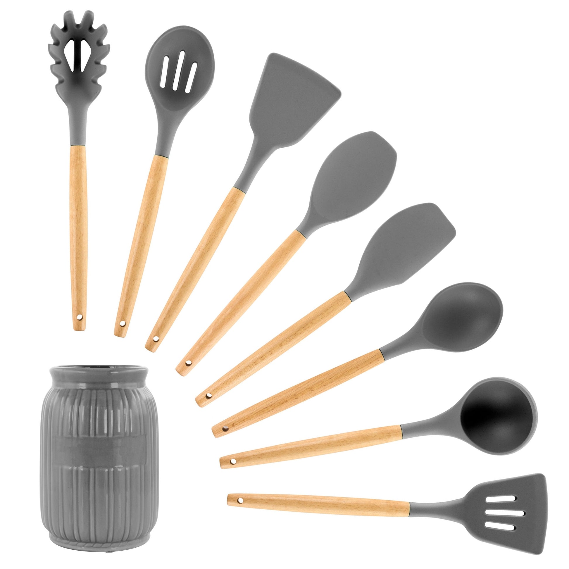 MegaChef Gray Silicone and Wood Cooking Utensils, Set of 9 W2B