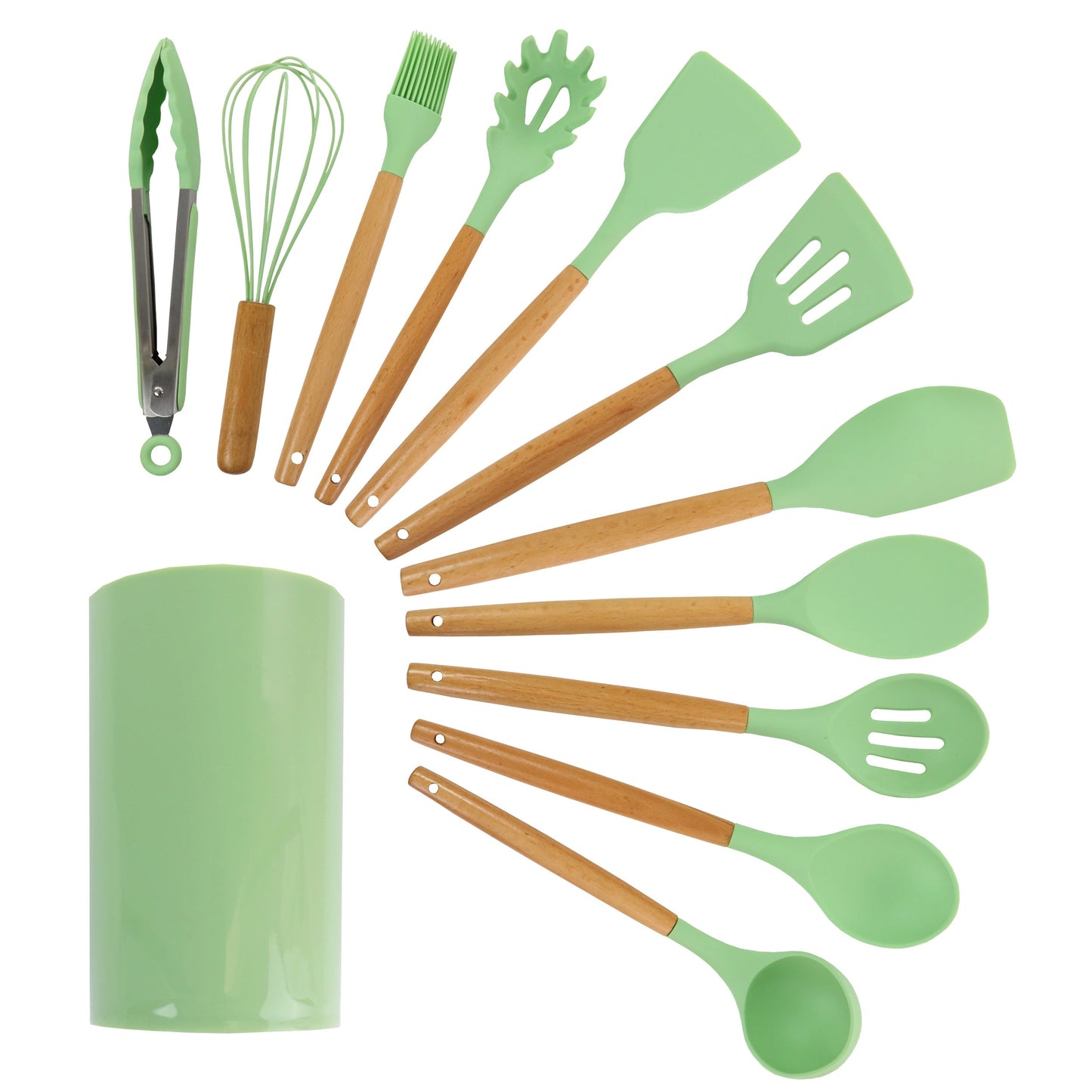 MegaChef Mint Green Silicone and Wood Cooking Utensils, Set of 12 W2B