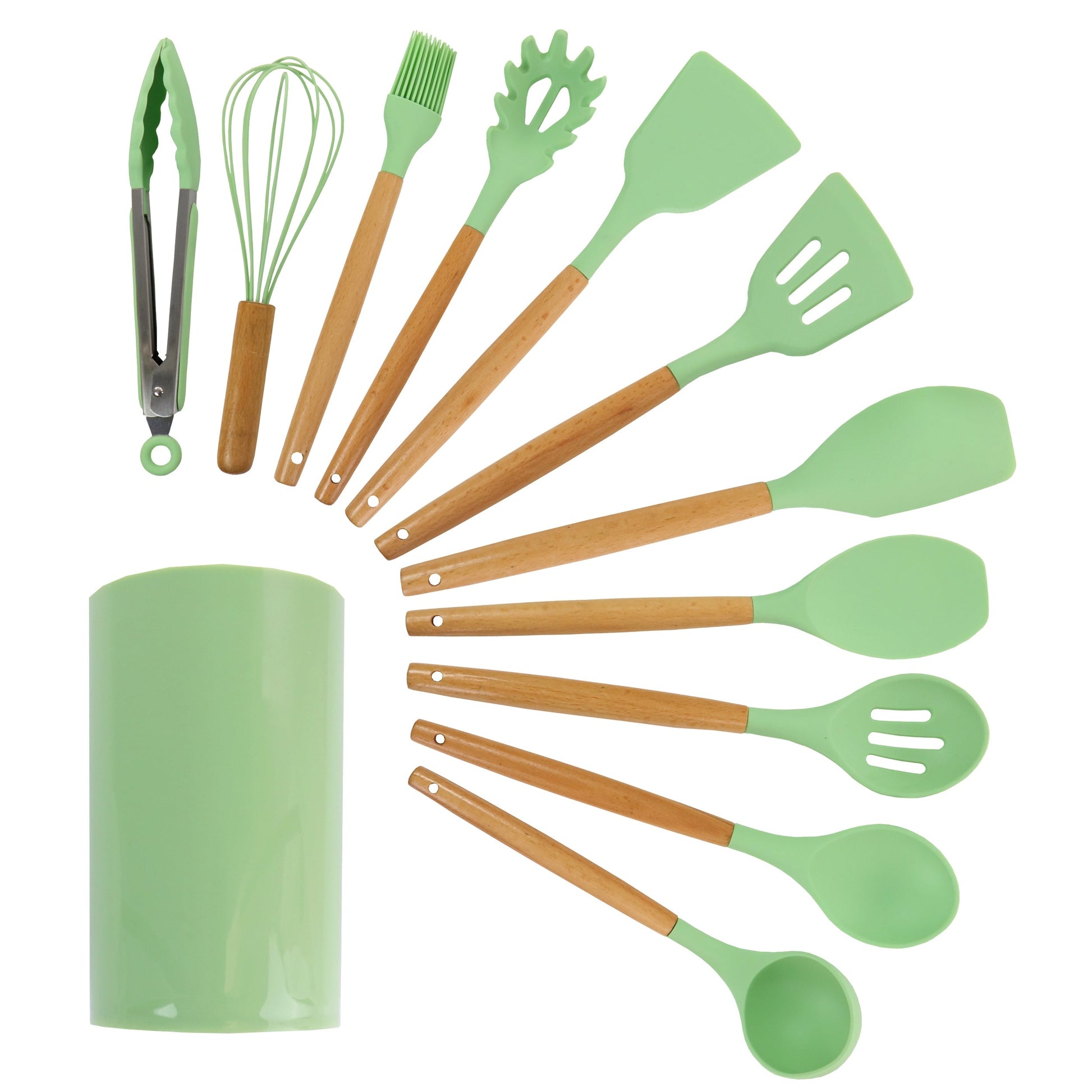 MegaChef Mint Green Silicone and Wood Cooking Utensils, Set of 12 W2B