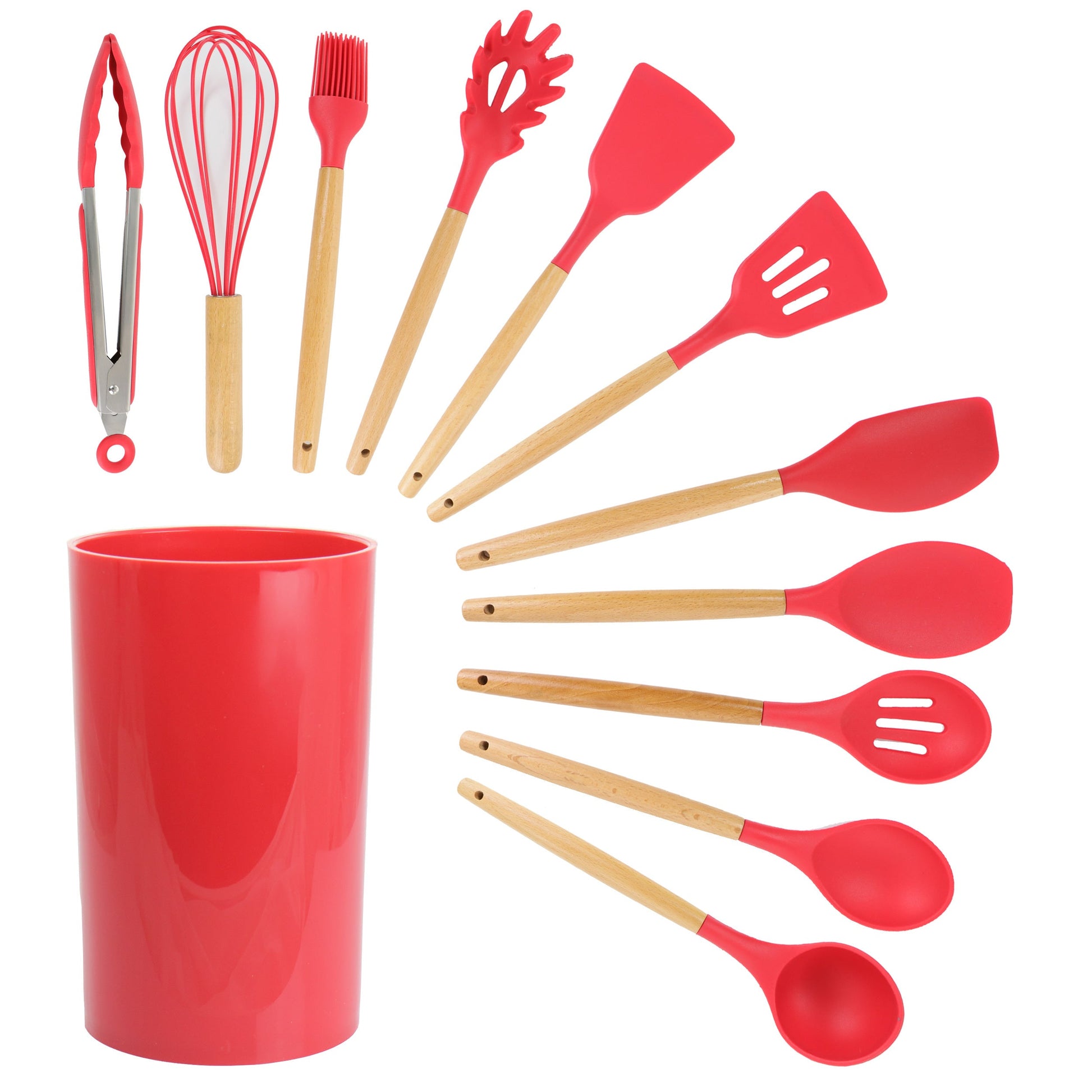 MegaChef Red Silicone and Wood Cooking Utensils, Set of 12 W2B