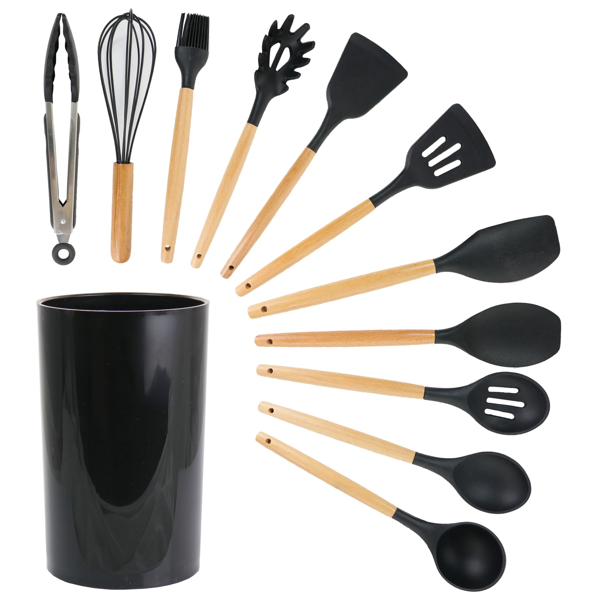 MegaChef Black Silicone and Wood Cooking Utensils, Set of 12 W2B