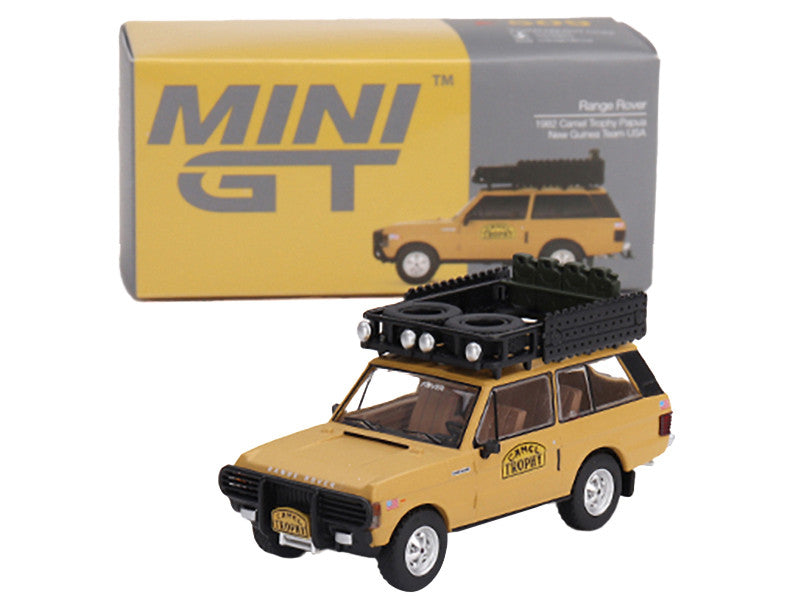 Range Rover with Roofrack Tan "Camel Trophy - Papua New Guinea Team USA" (1982) Limited Edition to 2400 pieces Worldwide 1/64 Diecast Model Car by Mini GT Mini GT
