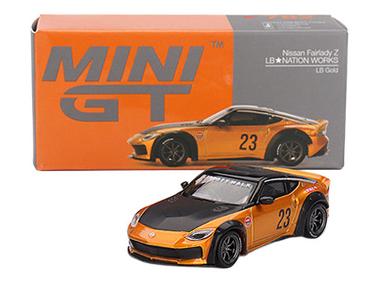 Nissan Fairlady Z #23 "LB-NATION WORKS" LB Gold Metallic with Matt Black Hood and Black Top Limited Edition 1/64 Diecast Model Car by Mini GT Mini GT