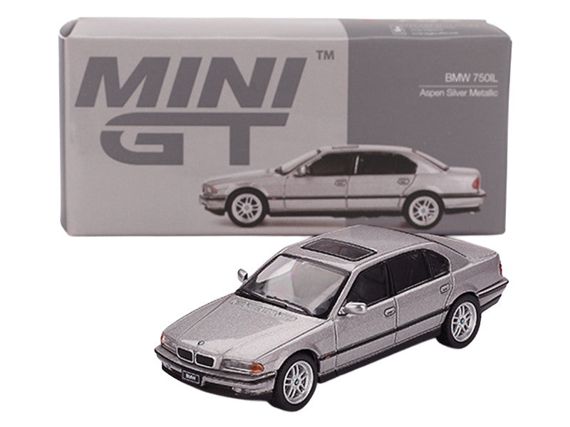 BMW 750IL Aspen Silver Metallic with Sun Roof Limited Edition 1/64 Diecast Model Car by Mini GT Mini GT