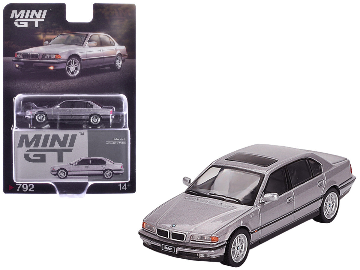 BMW 750IL Aspen Silver Metallic with Sun Roof Limited Edition 1/64 Diecast Model Car by Mini GT Mini GT