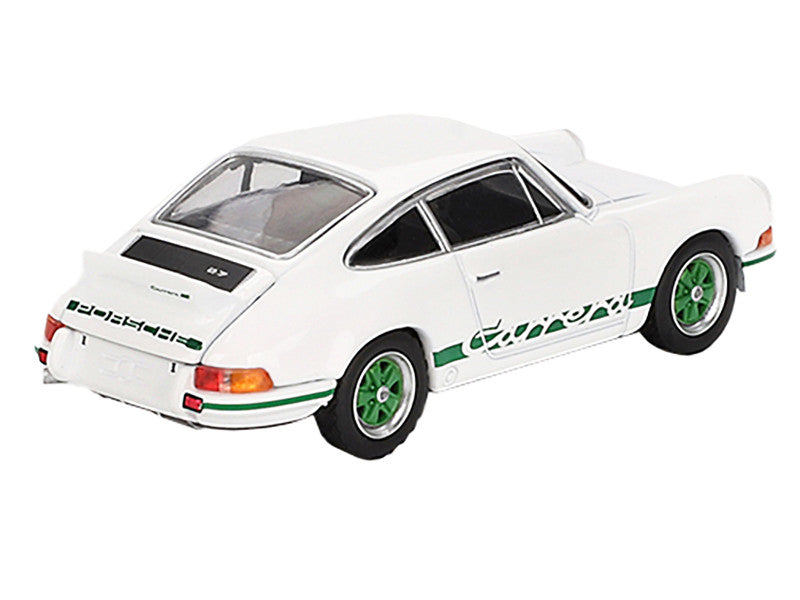 Porsche 911 Carrera RS 2.7 Grand Prix White with Green Stripes and Wheels Limited Edition 1/64 Diecast Model Car by Mini GT-2