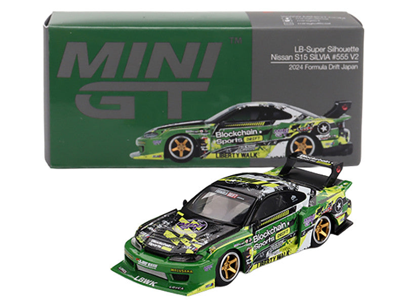 Nissan "LB-Super Silhouette" S15 SILVIA RHD (Right Hand Drive) #555 "V2" Yukio Fausto "Formula Drift Japan" (2024) Limited Edition 1/64 Diecast Model Car by Mini GT Mini GT