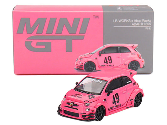 ABARTH 595 #49 "LB-Works x Abas Works" Pink Limited Edition 1/64 Diecast Model Car by Mini GT Mini GT