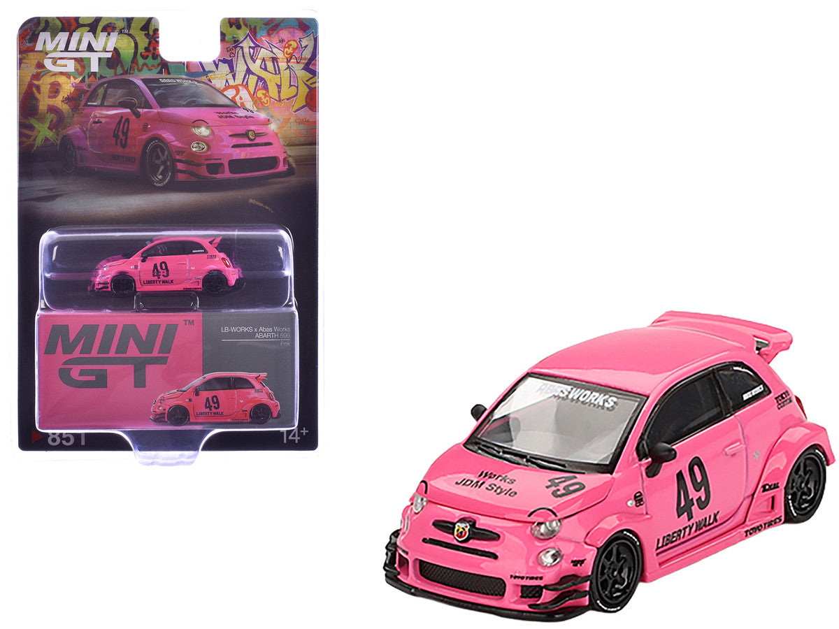 ABARTH 595 #49 "LB-Works x Abas Works" Pink Limited Edition 1/64 Diecast Model Car by Mini GT Mini GT