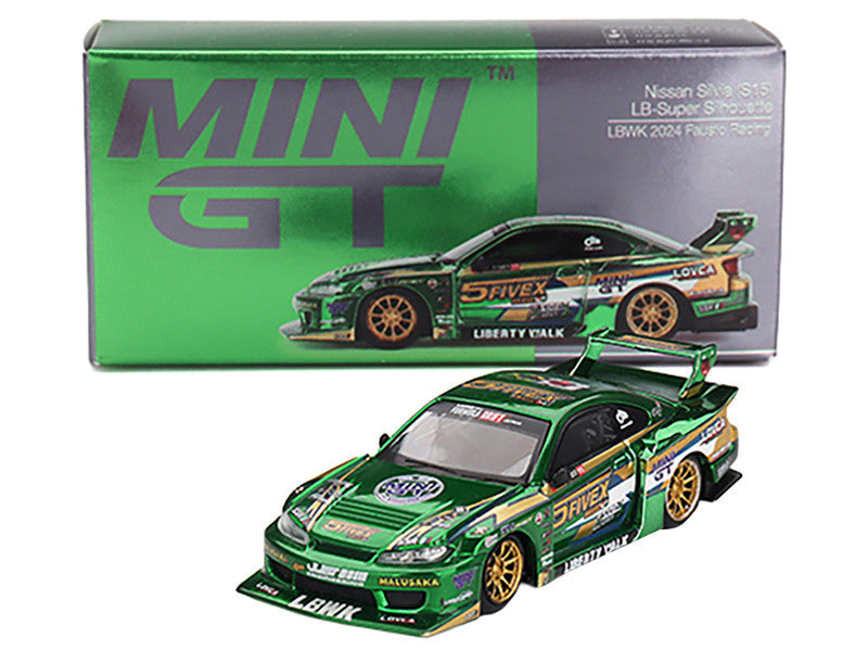 Nissan Silvia (S15) LB-Super Silhouette RHD (Right Hand Drive) "Fausto Racing 2024" Green Metallic Limited Edition 1/64 Diecast Model Car by Mini GT Mini GT
