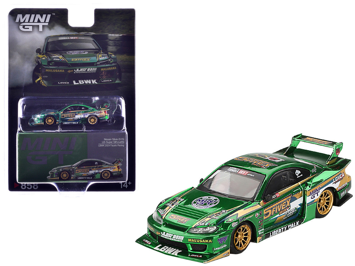 Nissan Silvia (S15) LB-Super Silhouette RHD (Right Hand Drive) "Fausto Racing 2024" Green Metallic Limited Edition 1/64 Diecast Model Car by Mini GT Mini GT
