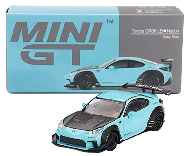 Toyota GR86 "LB-Nation - Liberty Walk" Baby Blue with Carbon Hood Limited Edition 1/64 Diecast Model Car by Mini GT Mini GT