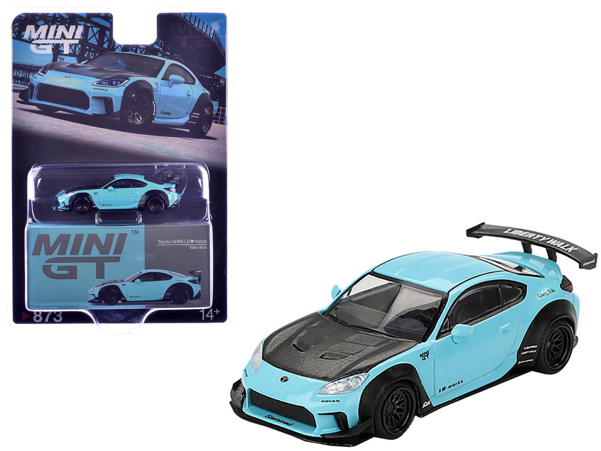 Toyota GR86 "LB-Nation - Liberty Walk" Baby Blue with Carbon Hood Limited Edition 1/64 Diecast Model Car by Mini GT Mini GT