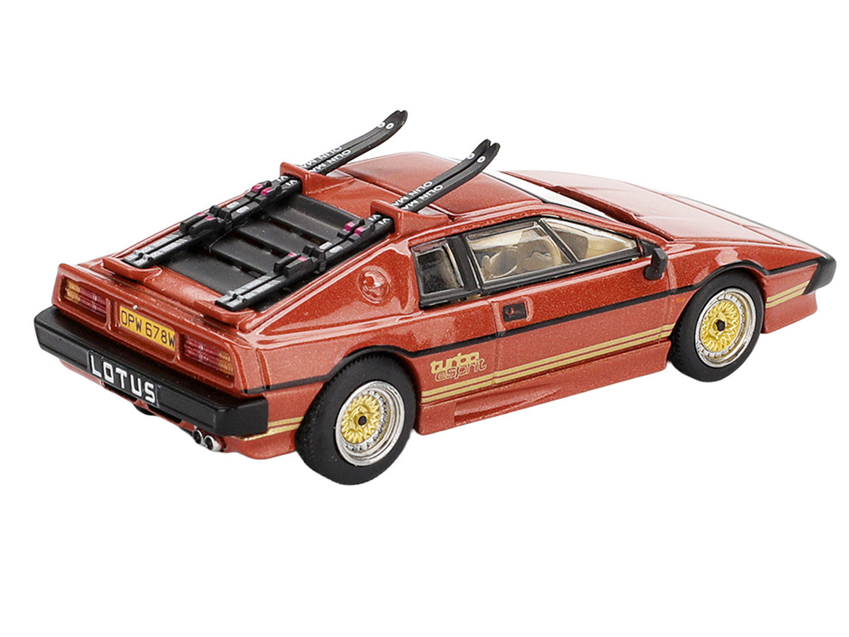 Lotus Esprit Turbo RHD (Right Hand Drive) Copper Fire Metallic with Skiis 007 James Bond "For Your Eyes Only" (1981) Movie Limited Edition 1/64 Diecast Model Car by Mini GT-1