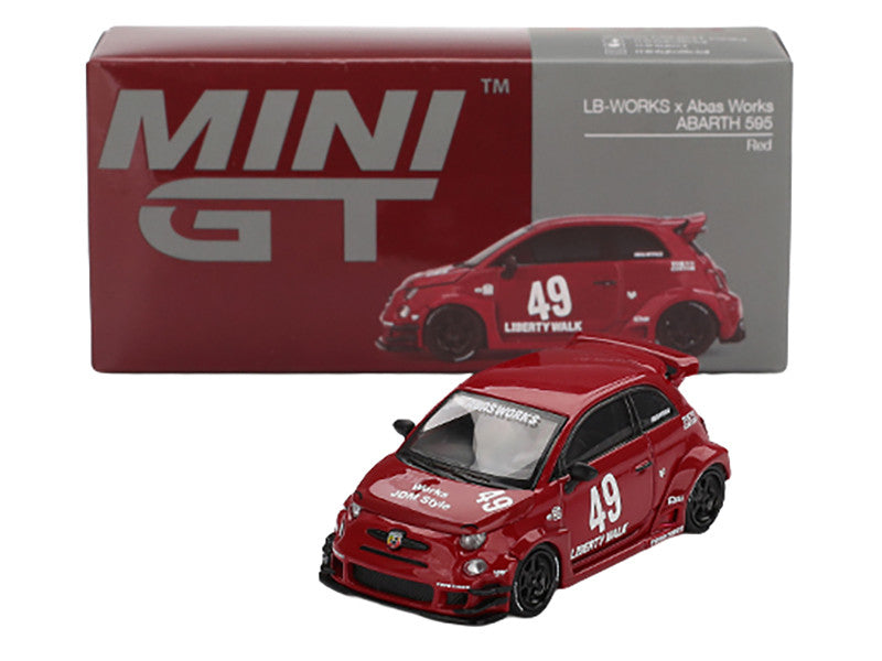 ABARTH 595 #49 "LB-Works x Abas Works" Red Limited Edition 1/64 Diecast Model Car by Mini GT Mini GT