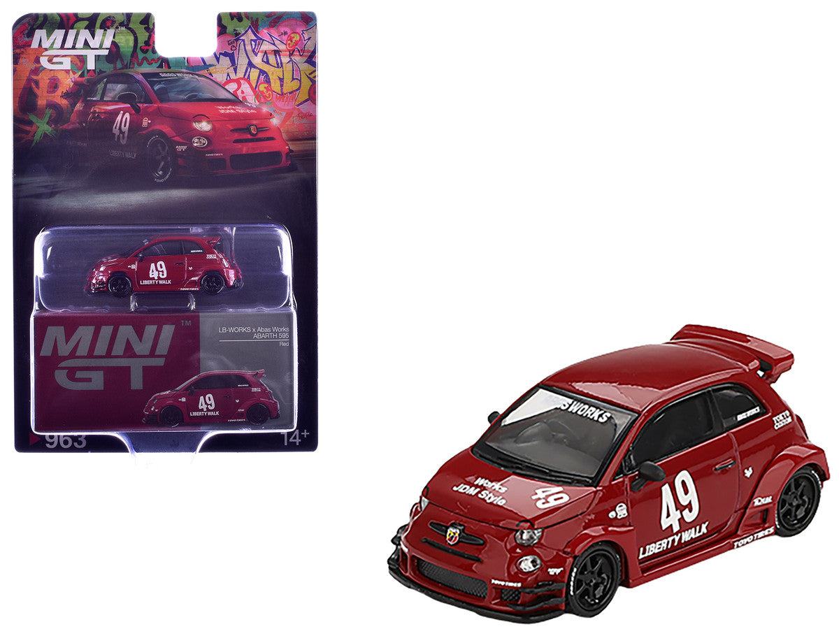 ABARTH 595 #49 "LB-Works x Abas Works" Red Limited Edition 1/64 Diecast Model Car by Mini GT Mini GT