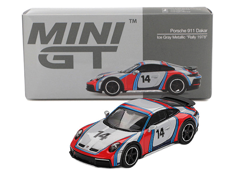 Porsche 911 Dakar #14 "Rally 1978" Ice Gray Metallic Limited Edition 1/64 Diecast Model Car by Mini GT Mini GT