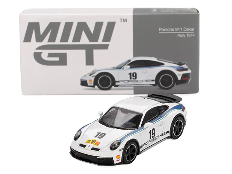 Porsche 911 Dakar #19 "Rally 1974" Tribute Livery White with Blue Stripes Limited Edition 1/64 Diecast Model Car by Mini GT Mini GT