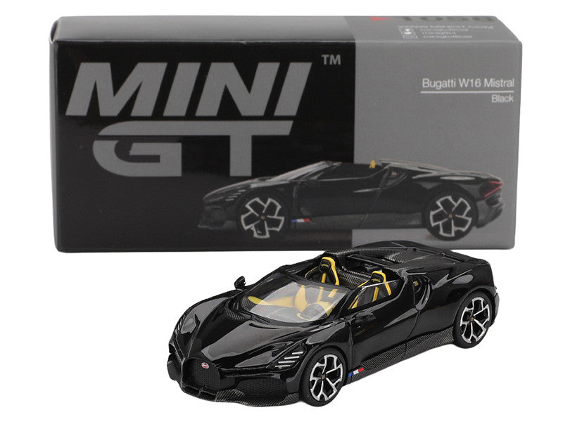 Bugatti W16 Mistral Black with Yellow Interior Limited Edition 1/64 Diecast Model Car by Mini GT-2