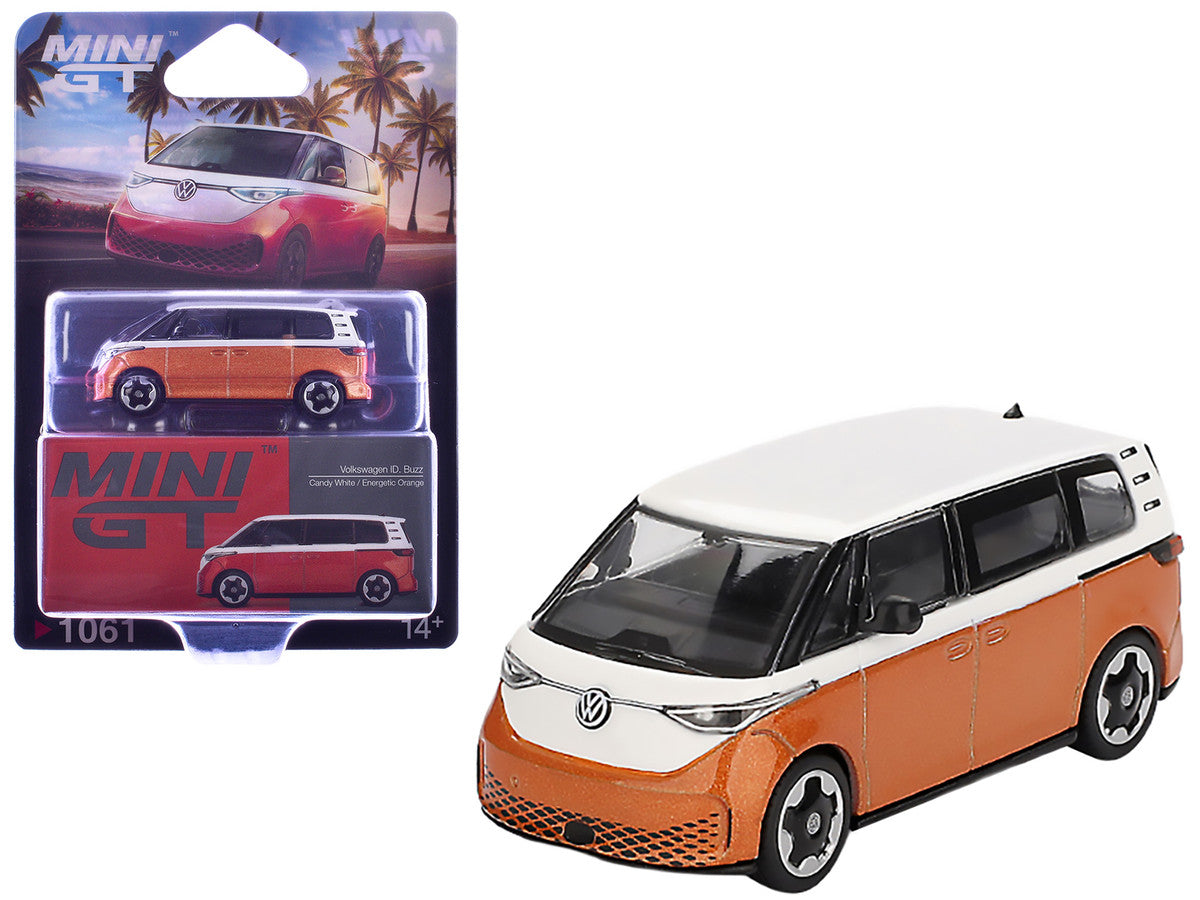 Volkswagen ID.Buzz Van Candy White and Energetic Orange Metallic Limited Edition 1/64 Diecast Model Car by Mini GT Mini GT
