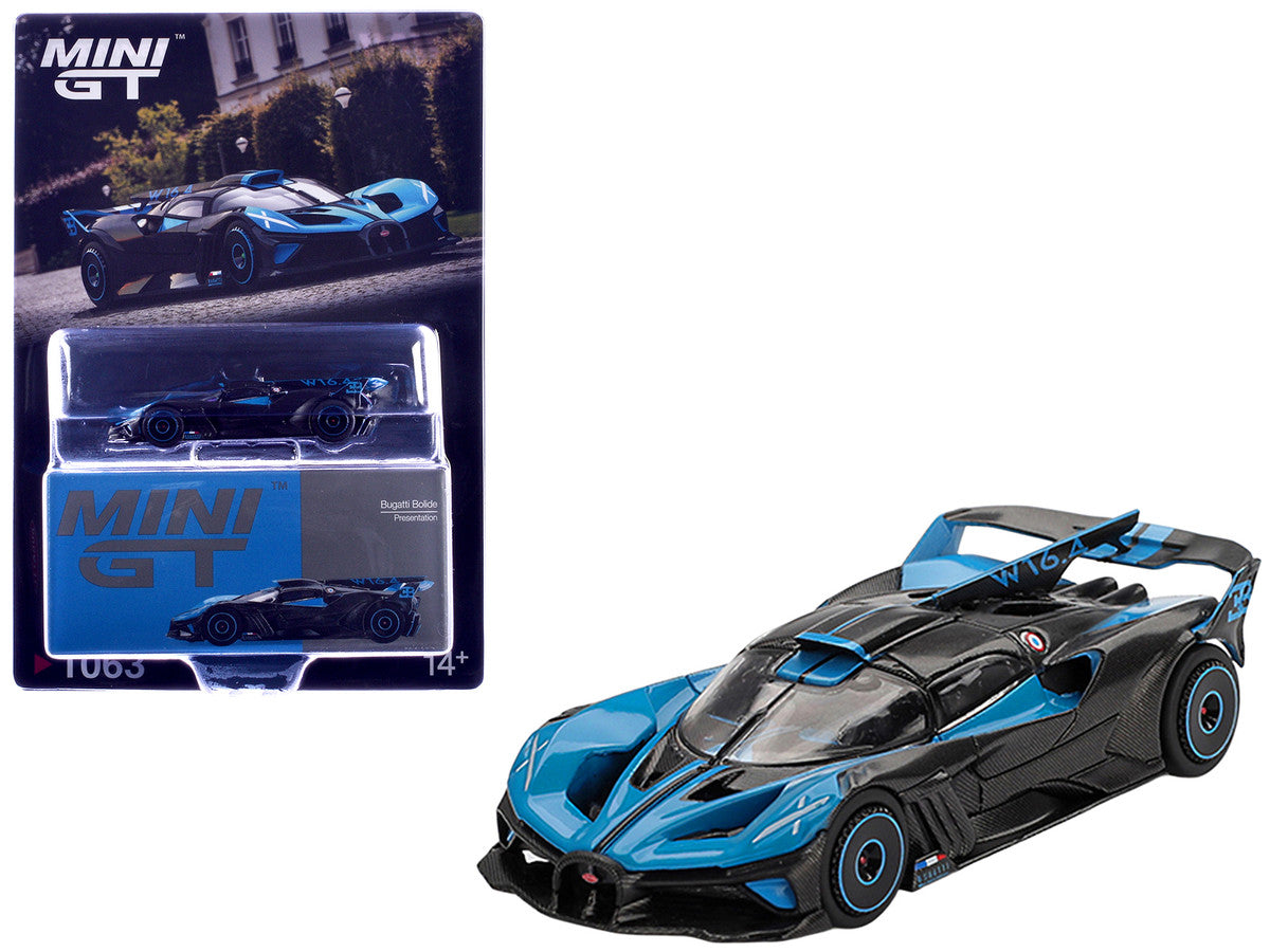 Bugatti Bolide Presentation Blue and Carbon Fiber Limited Edition 1/64 Diecast Model Car by Mini GT Mini GT