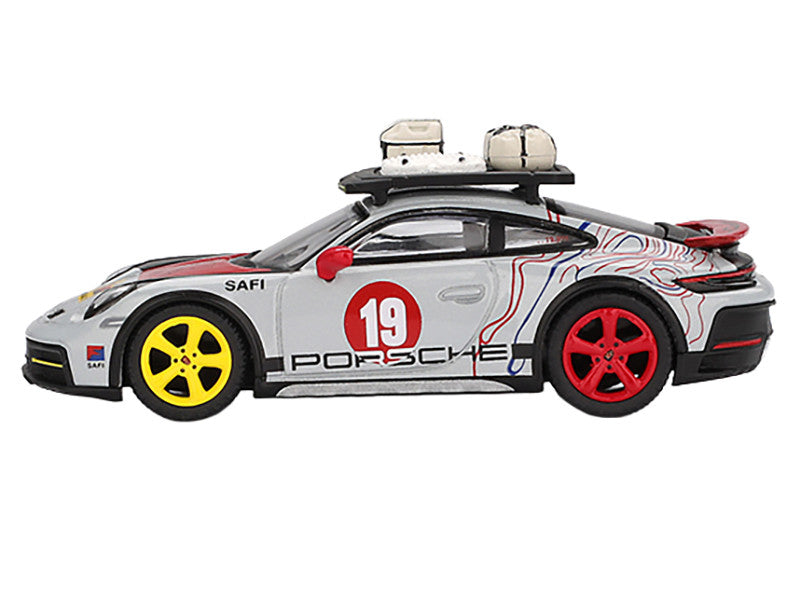 Porsche 911 Dakar #19 "Uncle Rally" Gray with Graphics and Roof Rack Limited Edition 1/64 Diecast Model Car by Mini GT Mini GT
