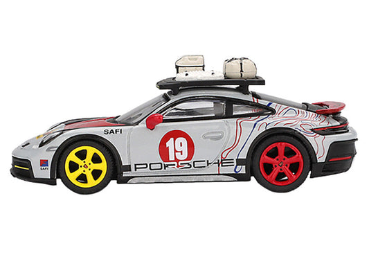 Porsche 911 Dakar #19 "Uncle Rally" Gray with Graphics and Roof Rack Limited Edition 1/64 Diecast Model Car by Mini GT Mini GT